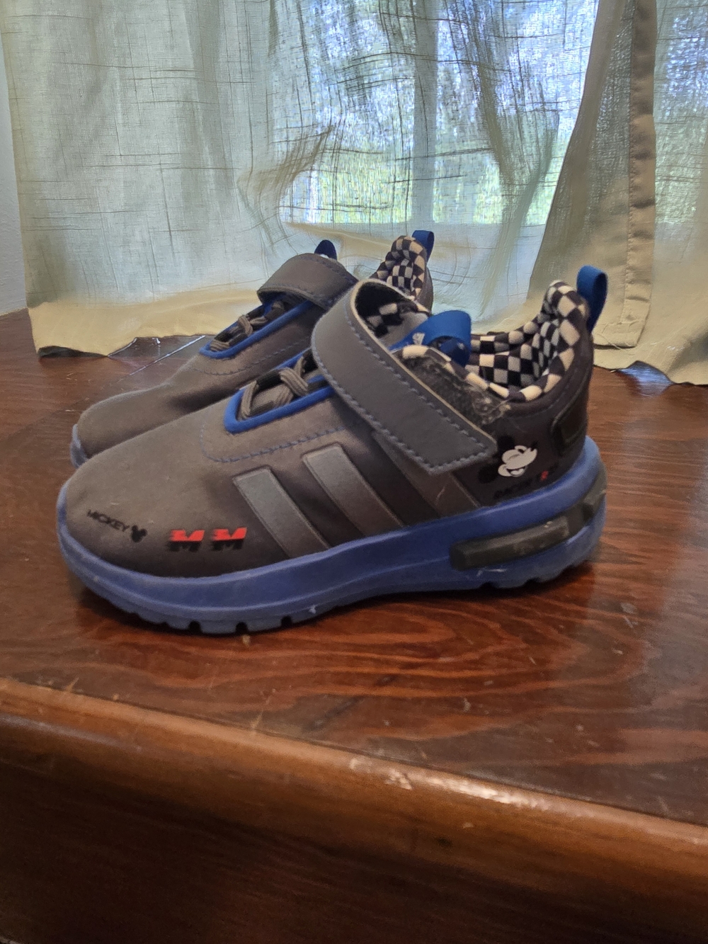 adidas Kids Grey and Blue Mickey Hook-and-Loop Sneakers